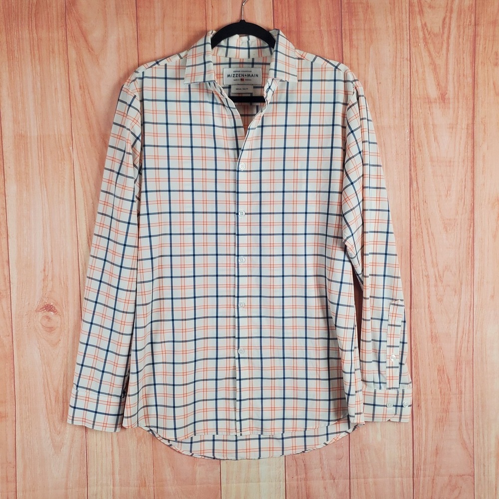 Mizzen + Main Leeward Mens Shirt Medium Plaid Pattern‎ Button Up